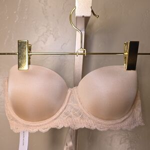 Calvin Klein Strapless Push-Up Lift Bra 34A Nude Beige Lace Underwire 5 Multiway